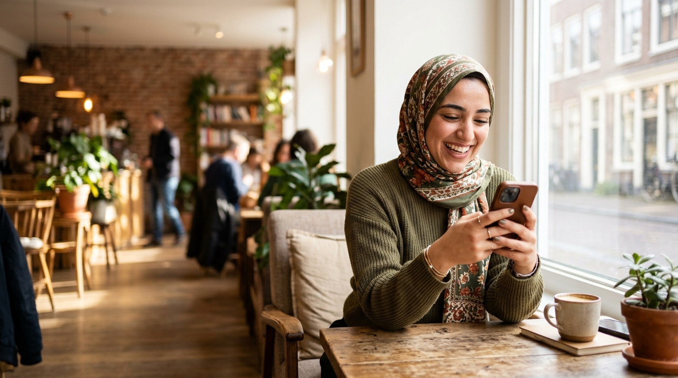 Arab customer happily ordering hoodie via WhatsApp